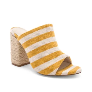 White Striped Block Heel Mule Sandals