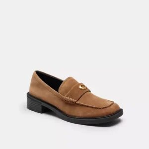 Tan Suede Penny Loafers